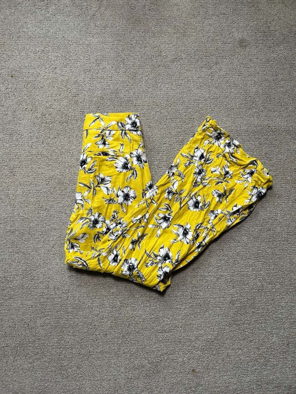 Banana Republic Women's Yellow Floral Linen-Blend Wide-Leg Pants